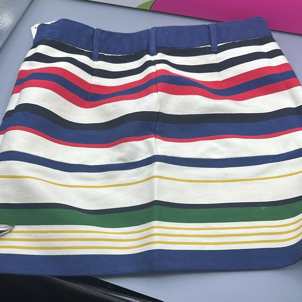 J.CREW Madewell multi stripe mini skirt size 00 cotton blend chino rainbow color - Picture 4 of 15